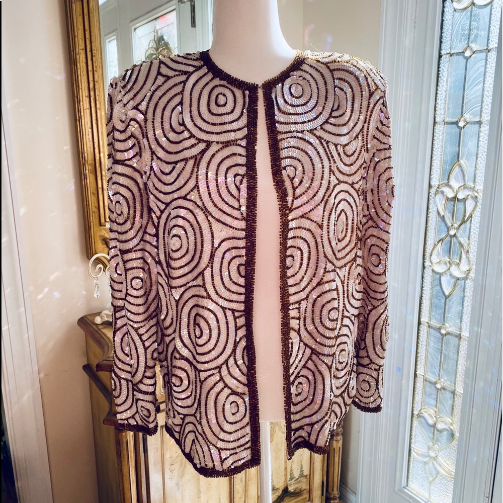 Vintage 90’s sequined silk ladies party jacket Medium